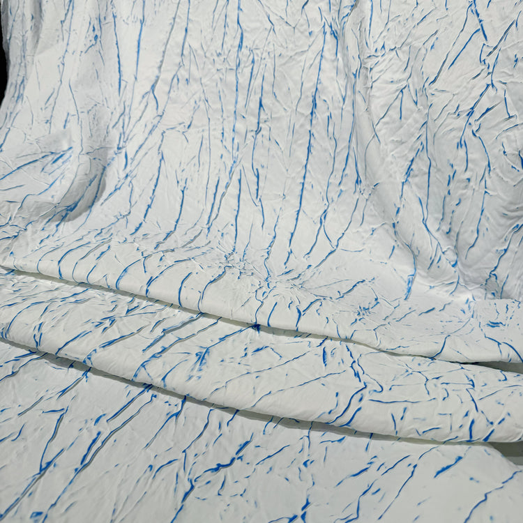 Abstract Frottage Print Sateen - White/Blue