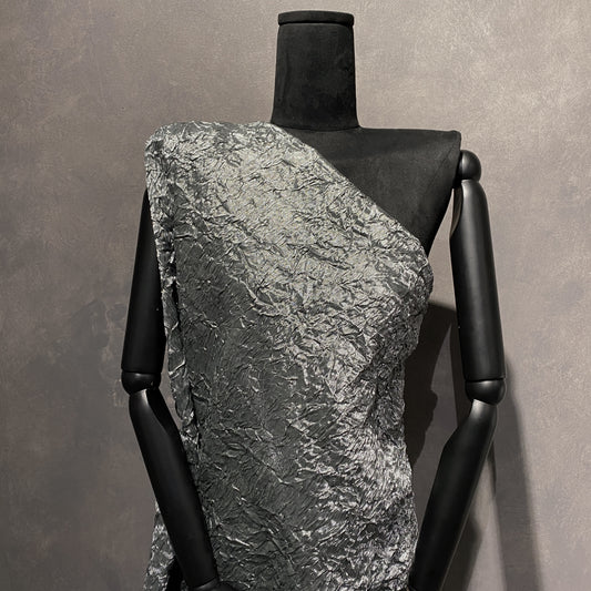 Bonded Plisse Metallic Satin - Dark Silver Grey