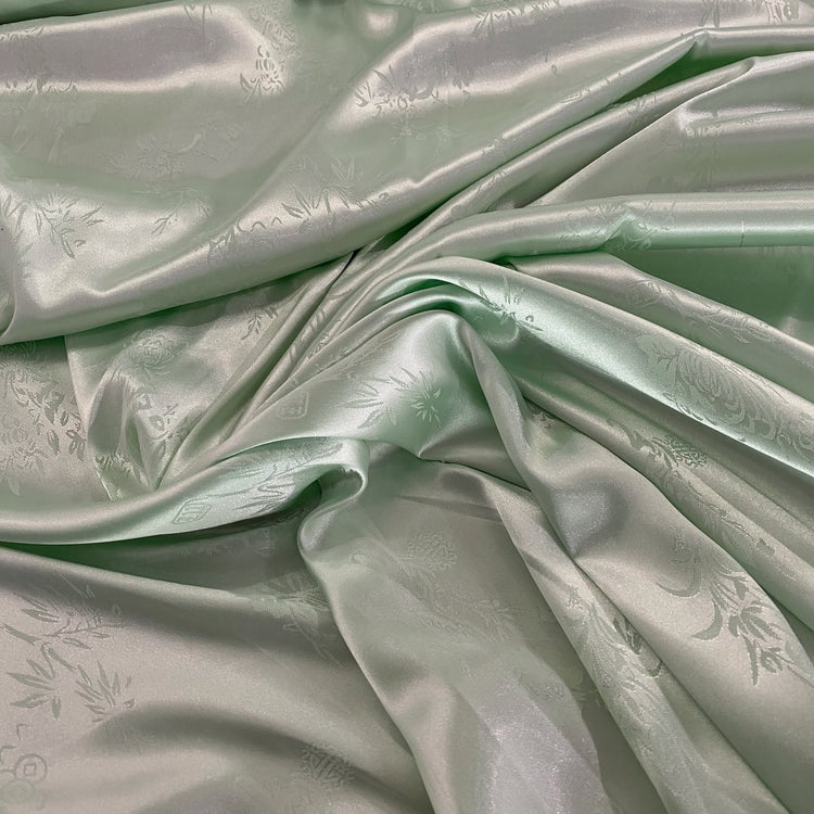 Satin Bamboo Flora Damask  - Pale Green