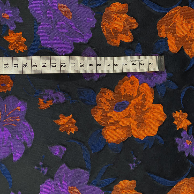 Hibiscus Satin Brocade - Purple/Orange