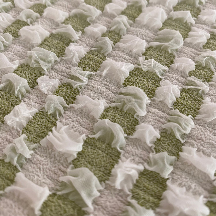 Raised Checkerboard Smocked Gingham - White / Yellow Green