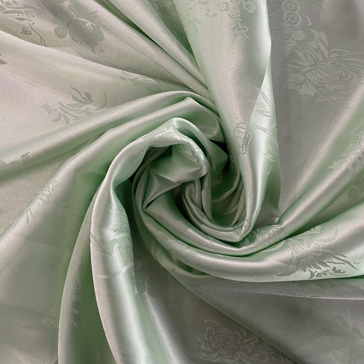 Satin Bamboo Flora Damask - Pale Green