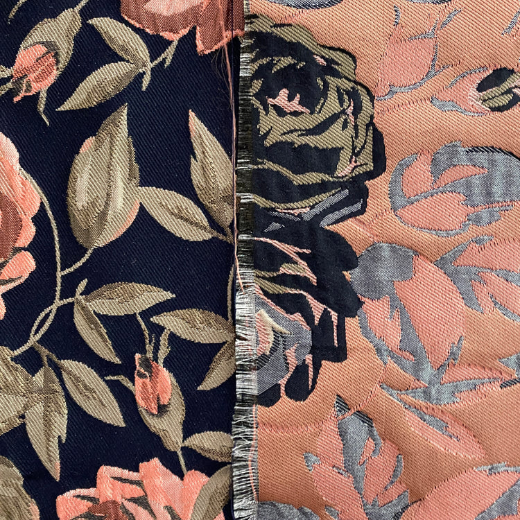 Winter Rose Cloqué Brocade - Pink / Tan / Navy