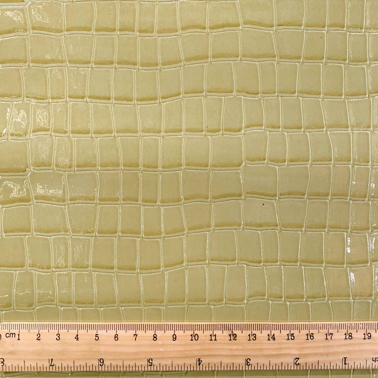 Patent Alligator Faux Leather - Large Pattern - Pale Olive