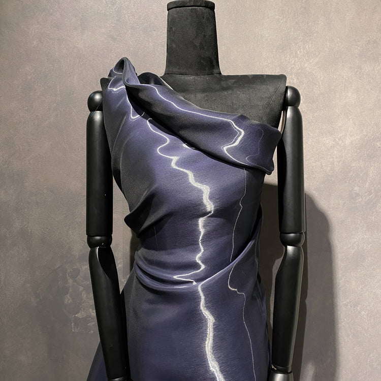 Fabric Lab Exclusive - Satin Backed Liquid Shimmer - Dark Grey Blue