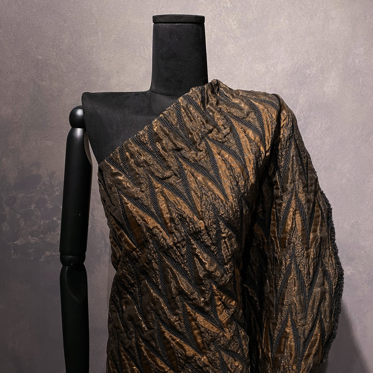 Matelassé Chevron Metallic Jacquard - Antique Brass / Black