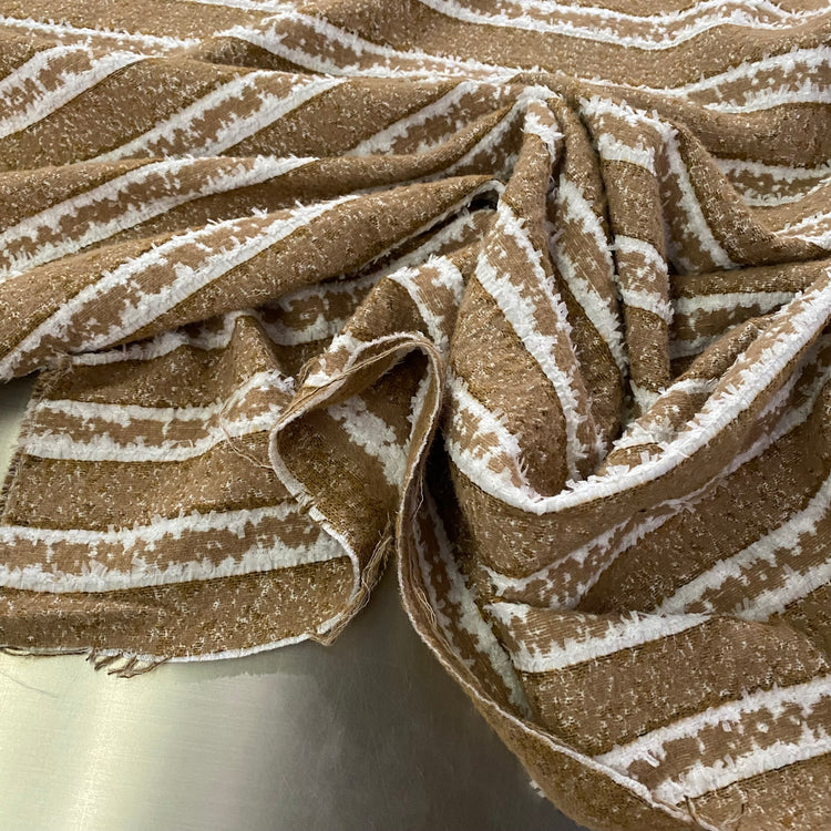 Cut-Pile Striped Napped Coating - Burly Wood / White