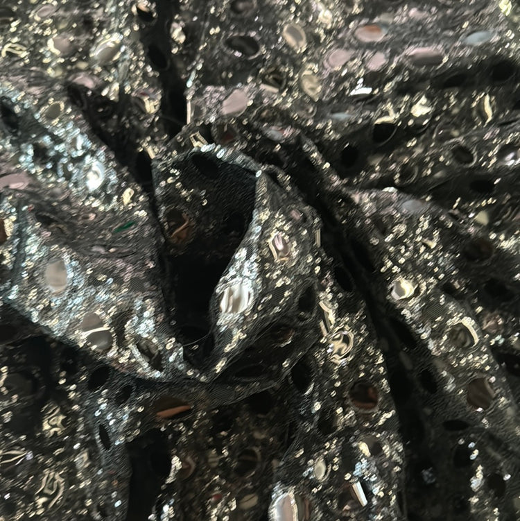 Sequinned Mirror Tulle - Black