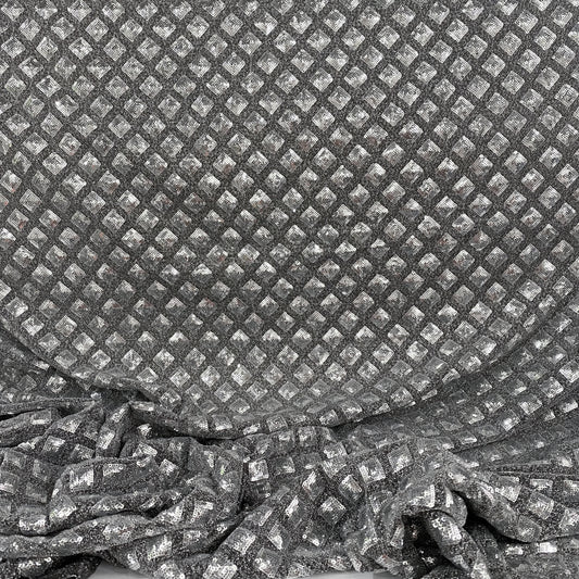 Diamond Sequinned Poly/PET Fine Boucle Knit - Silver
