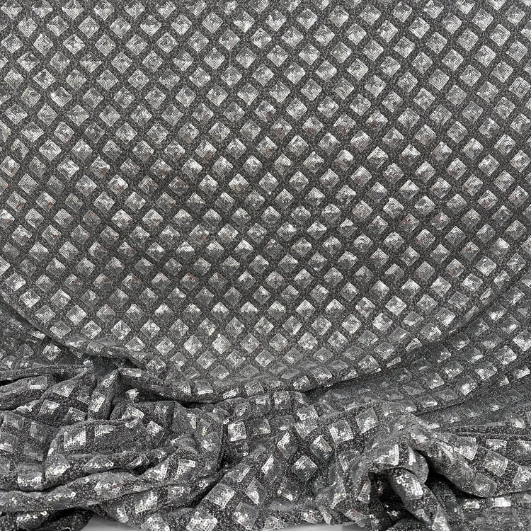 Diamond Sequinned Poly/PET Fine Boucle Knit - Silver