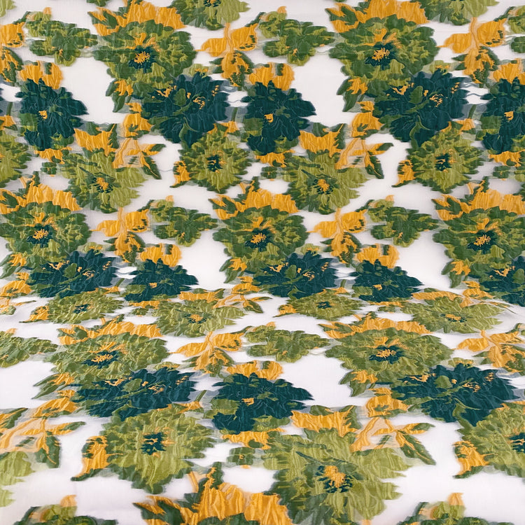 Floral Brocade Organza - Sage Green/Teal