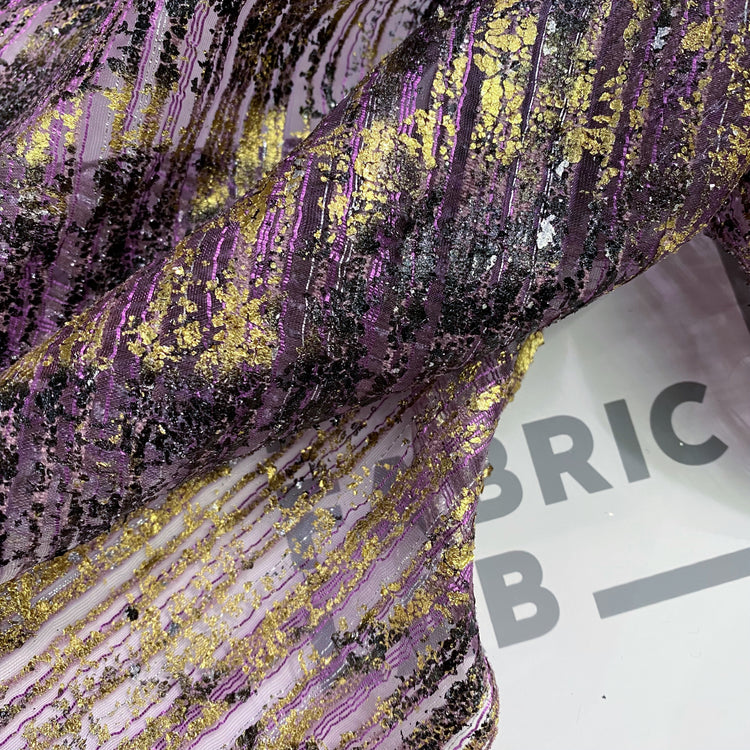 Foiled Devore - Dark Violet/Gold