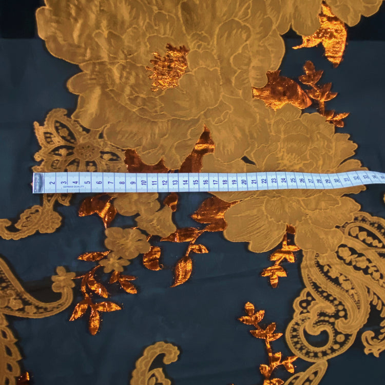 Metallic Tree Peony Brocade Chiffon - Copper/Dark Orange