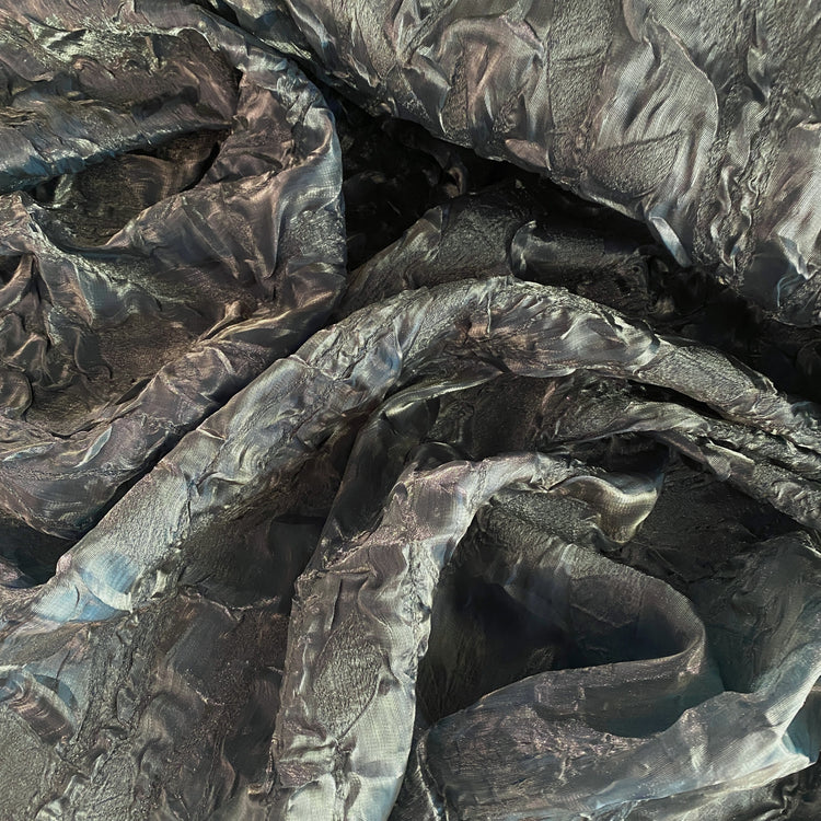 Geode Textured Plisse Shot Organza - Dark Sea Green / Light Gold