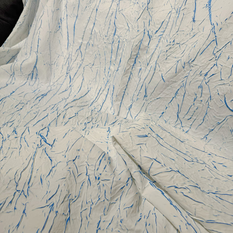 Abstract Frottage Print Sateen - White/Blue