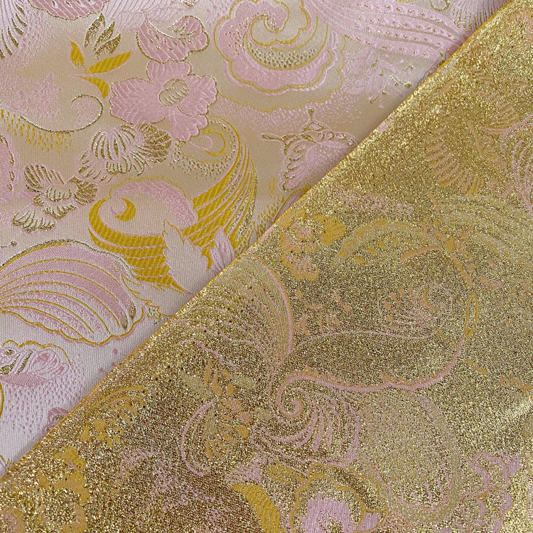Floral Art Nouveau Jacquard - Metallic - Yellow/Pale Pink
