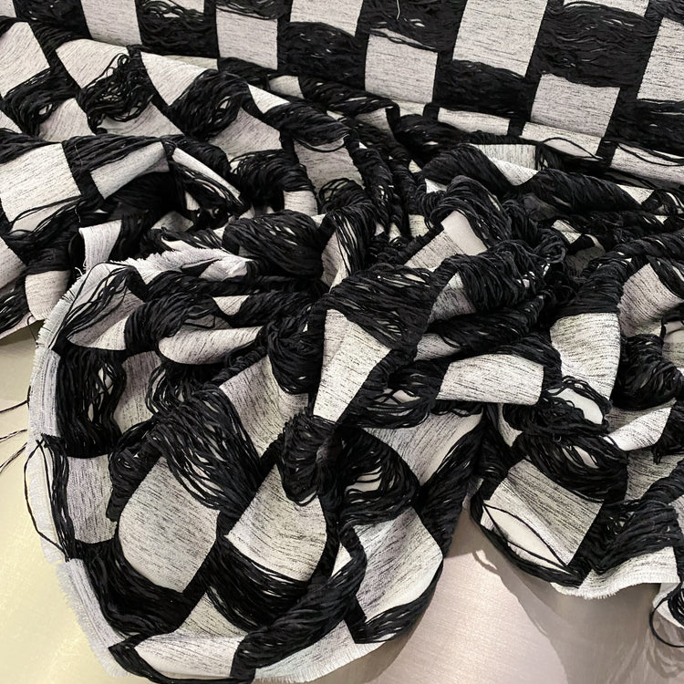 Chenille Yarn Float Checkerboard Twill - Black/White