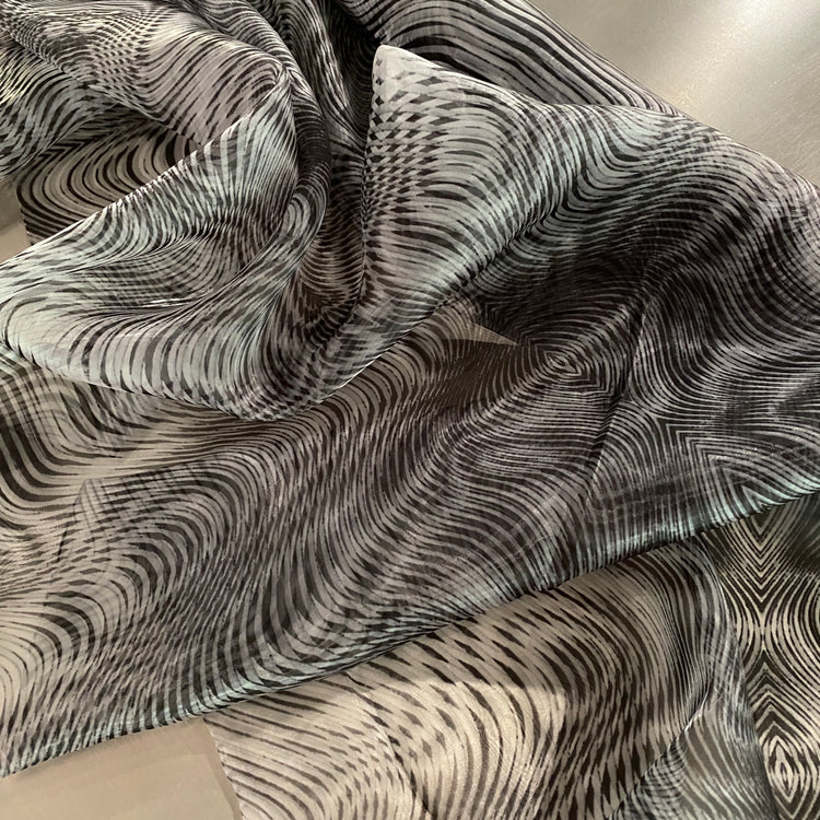 Optical Illusion Print Glass Organza - Black / White