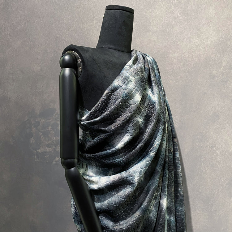 Embossed Crocodile Tie Dye Double Knit - Navy Blue/White