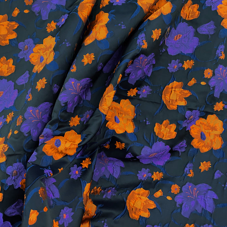 Hibiscus Satin Brocade - Purple/Orange