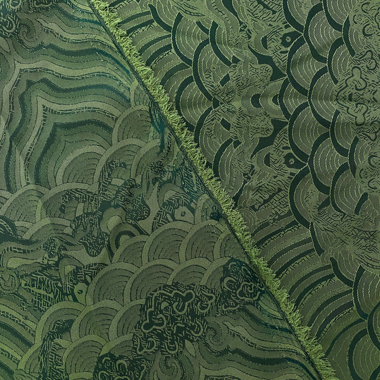 Seigaiha Motif Damask Woven - Moss Green / Emerald