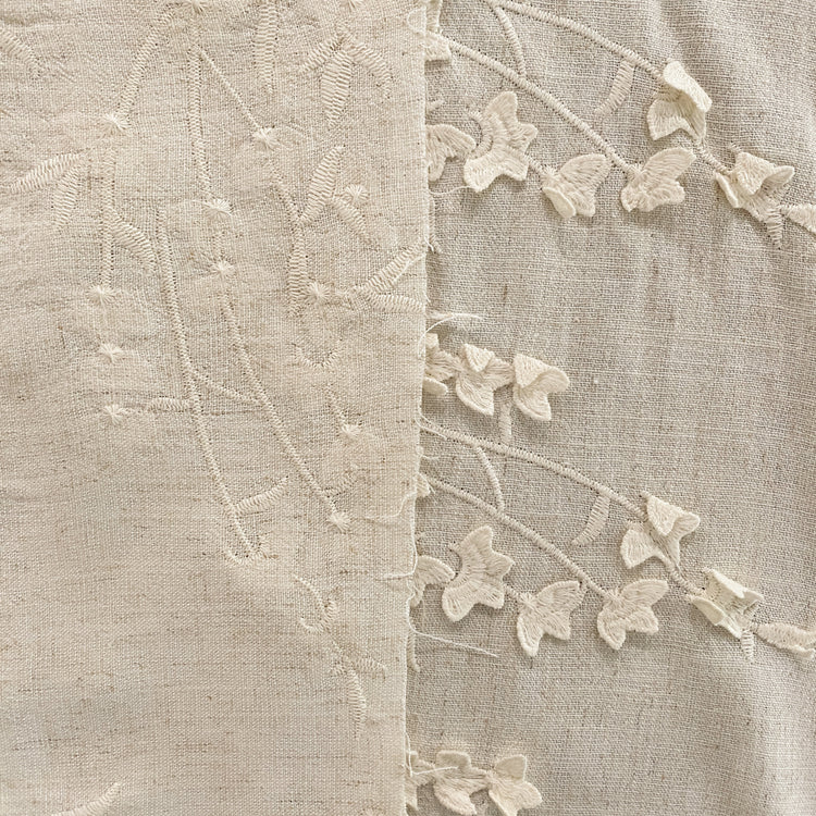 Embroidered 3D Applique Cherry Blossom Linen - Undyed