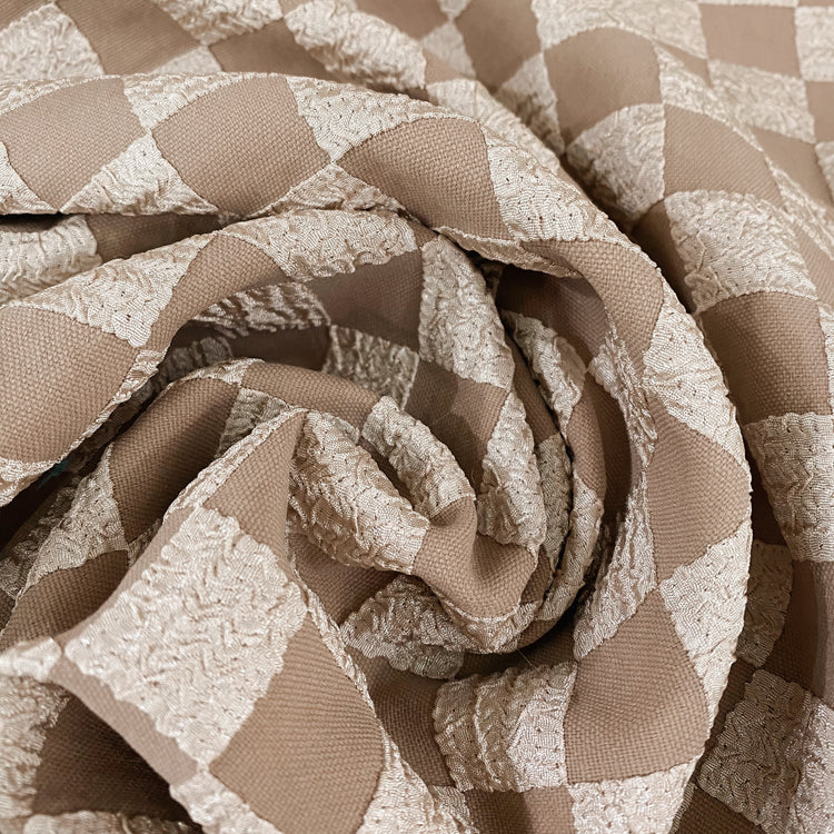 (Remnant) Stretch Chequered Double Weave - Brown - 65cm