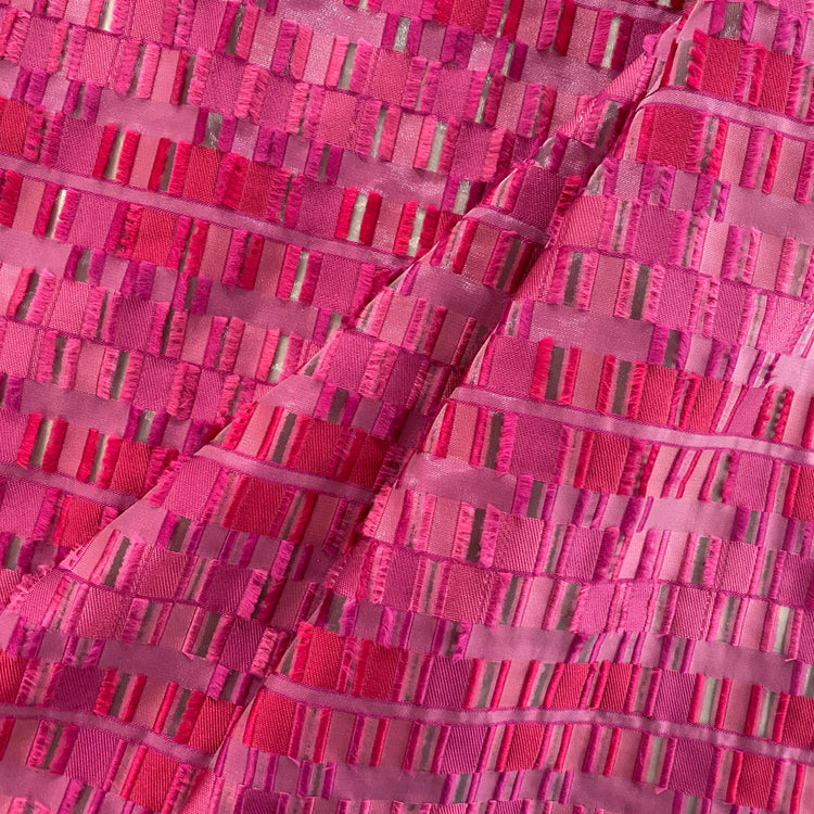 Rectangular Checkerboard Fringe Devore Organza - Fuchsia