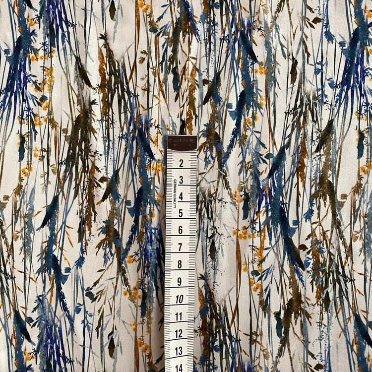 Painterly Wild Grass Stretch Silk Satin - White / Multicoloured