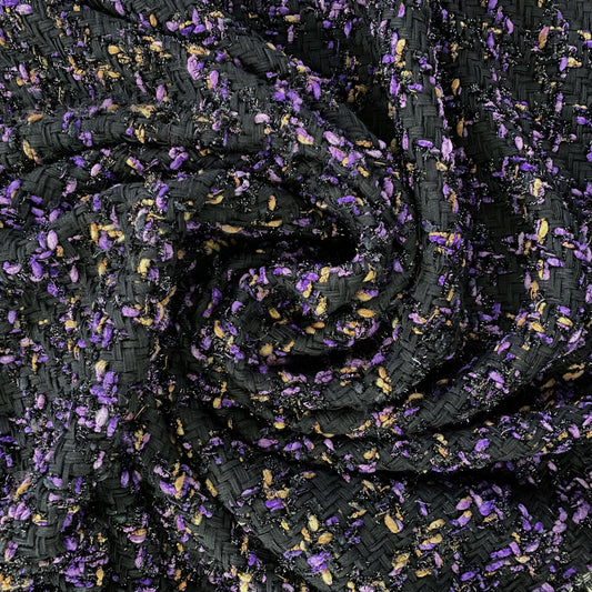 Stranded Ribbon Lace Houndstooth Tweed - Black / Purple / Orange
