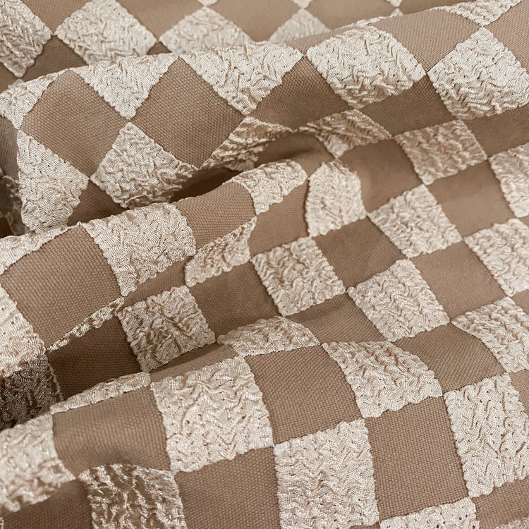 (Remnant) Stretch Chequered Double Weave - Brown - 65cm