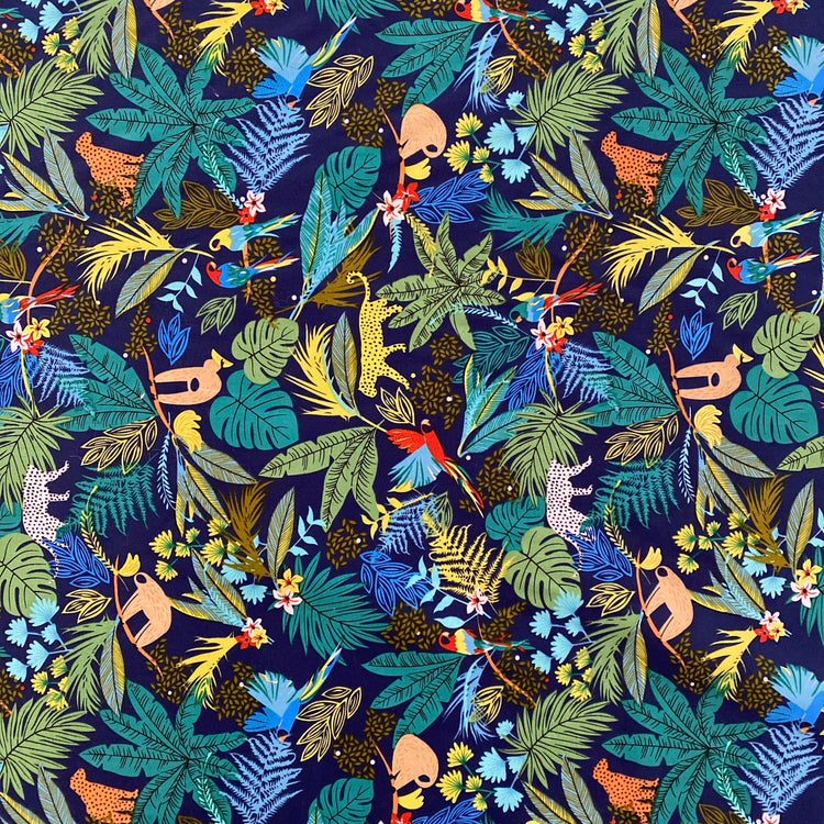 Global Jungle Cotton Lawn - Multicoloured / Navy
