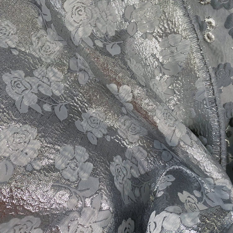 Floral Vine Poly/Lurex/Nylon Brocade - Silver/Light Grey