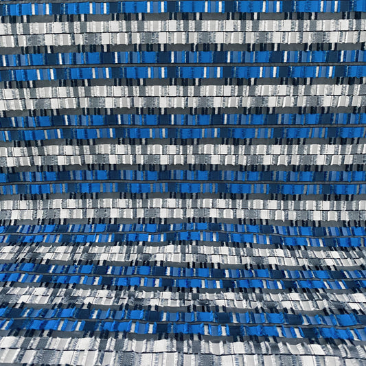 Rectangular Checkerboard Fringe Devore Organza - Blue/Silver