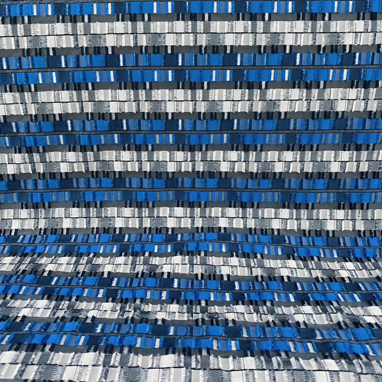 Rectangular Checkerboard Fringe Devore Organza - Blue/Silver