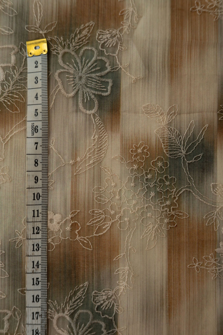 Chilli Flower - Embroidered Poly/Cotton Voile - Olive/Cornsilk