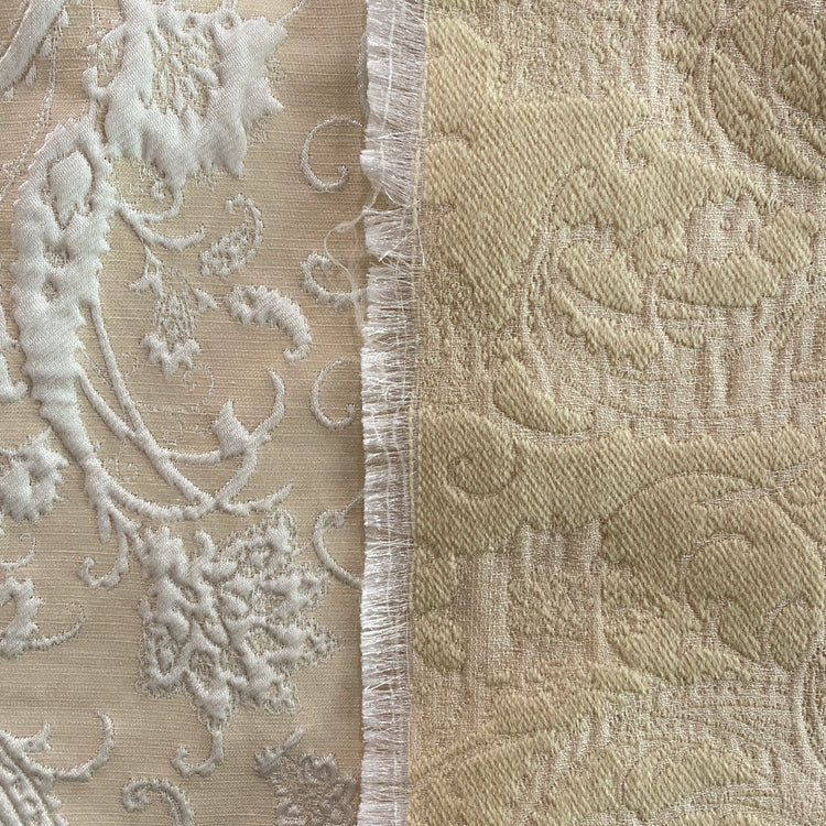 Nouveau Thistle Matelassé Satin Jacquard - White / Cornsilk
