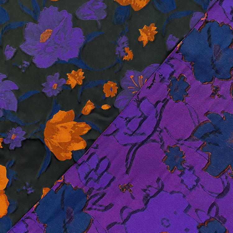 Hibiscus Satin Brocade - Purple/Orange