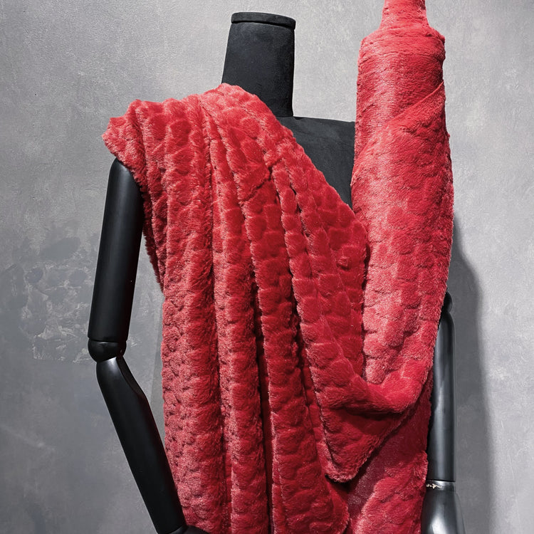 Heart Scaled Faux Fur - Short Pile - Red
