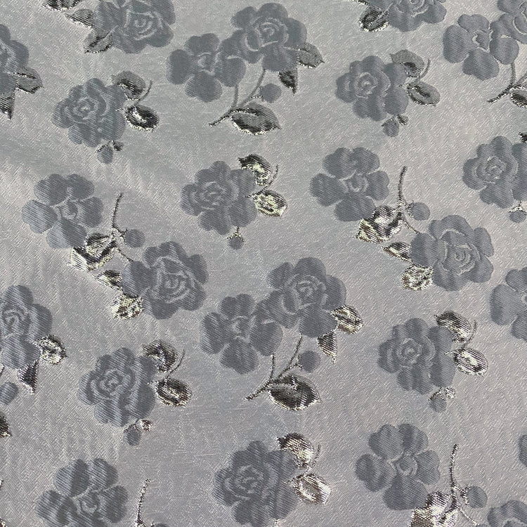 Floral Vine Poly/Lurex/Nylon Brocade - Silver/Light Grey