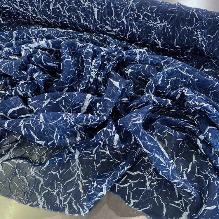 Pliage Creased Plisse Chiffon - Midnight Blue / White