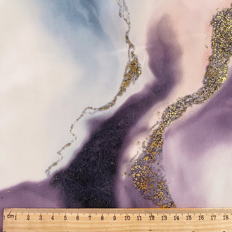 Rococo Marble Swirl Charmeuse - Steel Blue / Lavender / Gold