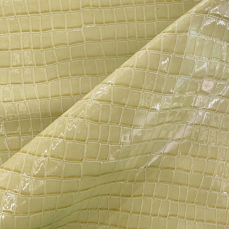 Patent Alligator Faux Leather - Large Pattern - Pale Olive