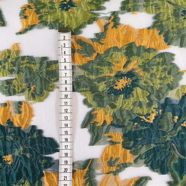 Floral Brocade Organza - Sage Green/Teal