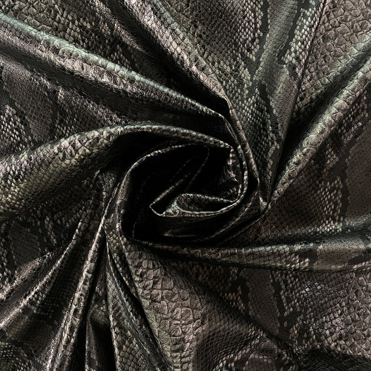 Embossed Snake Skin Faux Leather - Silver / Dark Grey / Black