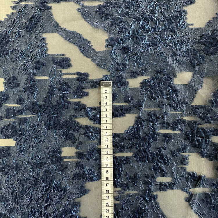 Metallic Cloqué Devore Organza Brocade - Midnight Blue