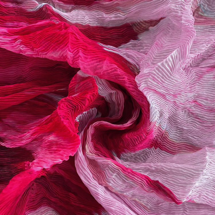 Flame Print Plisse Chiffon - Crimson / Fuchsia