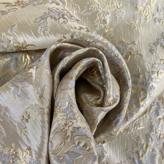 Gold Leaf Rose Brocade - Gold/Light Steel Blue