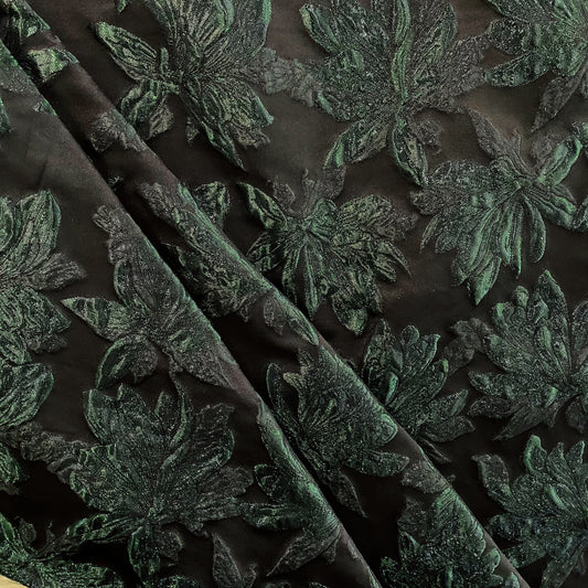 Gilded Lily Cloqué Brocade - Dark Green / Black