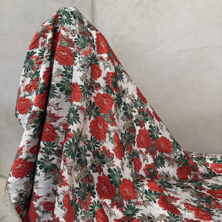 Butterfly Blossom Brocade - Metallic - Crimson/Dark Sea Green